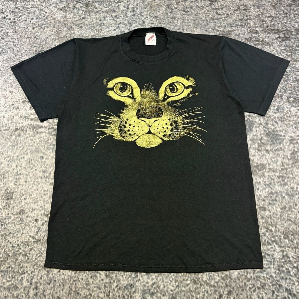 VTG 90s Leopard T Shirt Cat Face Mens Large Black Jerzees Animal Single Stitch
